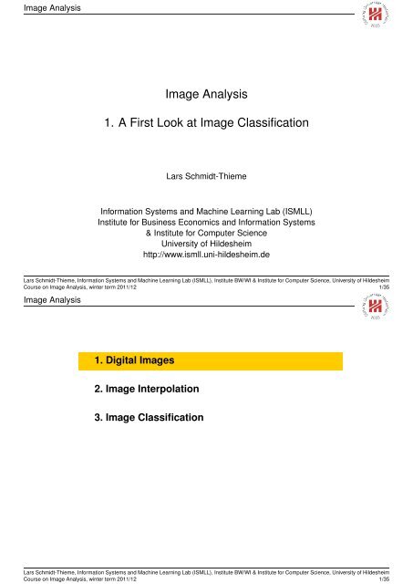 Image Analysis 1. A First Look at Image Classification - ISMLL