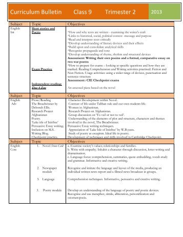 Curriculum Bulletin Class 9 Trimester 2 - The International School of ...