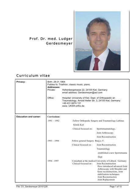 Prof. Dr. med. Ludger Gerdesmeyer Curriculum vitae - ISMST ...