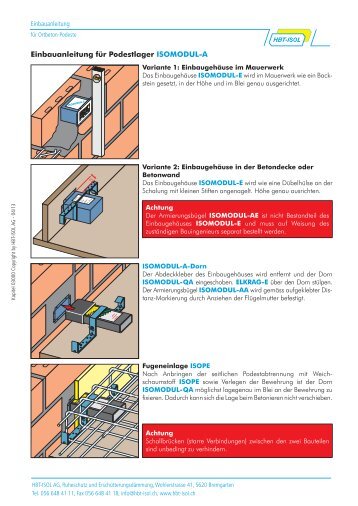 Einbauanleitung fÃ¼r Podestlager ISOMODUL-A - HBT-ISOL AG