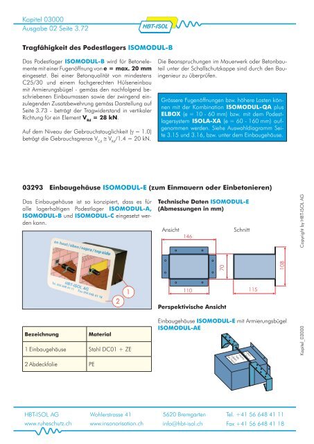 03200 Podestlager-System ISOMODUL, âL = 28 dB - HBT-ISOL AG