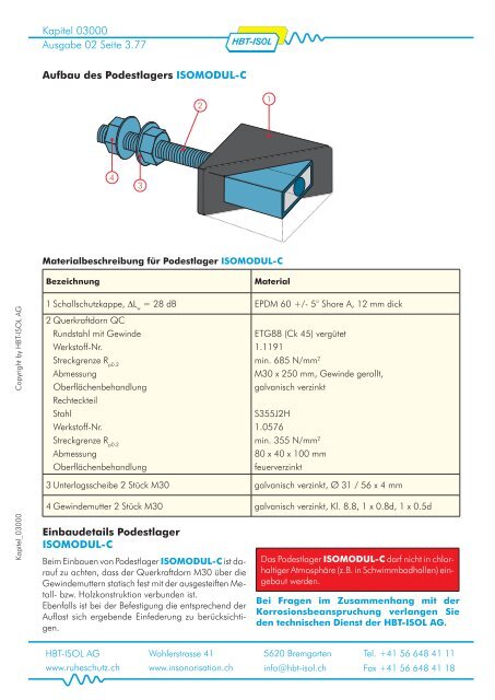 03200 Podestlager-System ISOMODUL, âL = 28 dB - HBT-ISOL AG