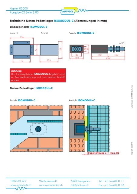 03200 Podestlager-System ISOMODUL, âL = 28 dB - HBT-ISOL AG