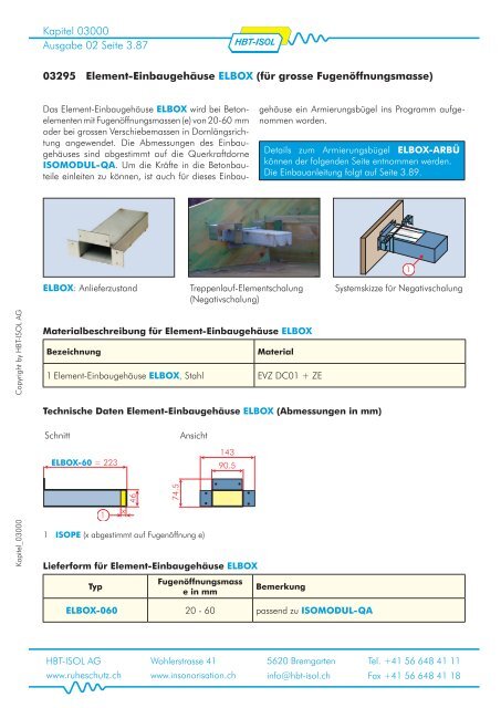 03200 Podestlager-System ISOMODUL, âL = 28 dB - HBT-ISOL AG