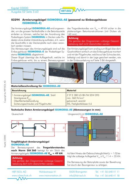 03200 Podestlager-System ISOMODUL, âL = 28 dB - HBT-ISOL AG