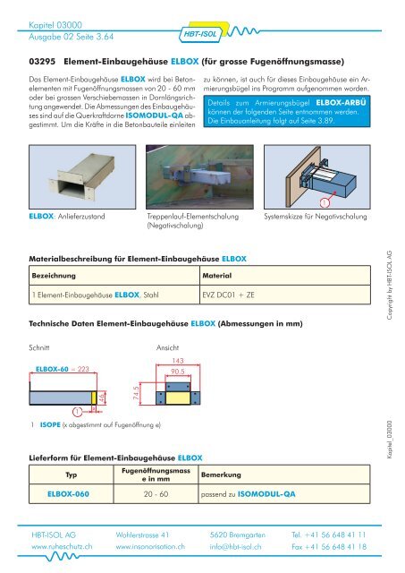 03200 Podestlager-System ISOMODUL, âL = 28 dB - HBT-ISOL AG