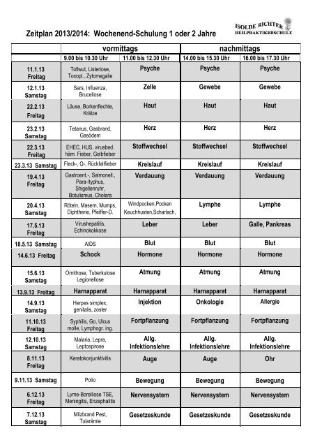 zum Themen-/Zeitplan - Heilpraktikerschule Isolde Richter
