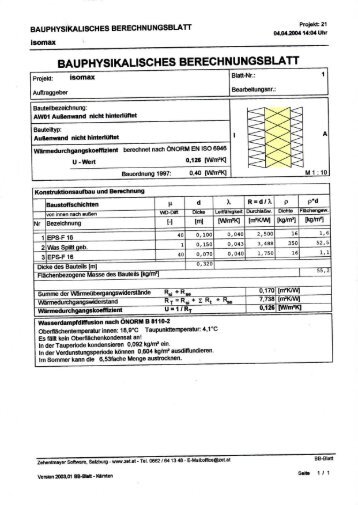 BAUPHYSIKALISCHES BERECHNUNGSBLATT - Isomax - Terrasol