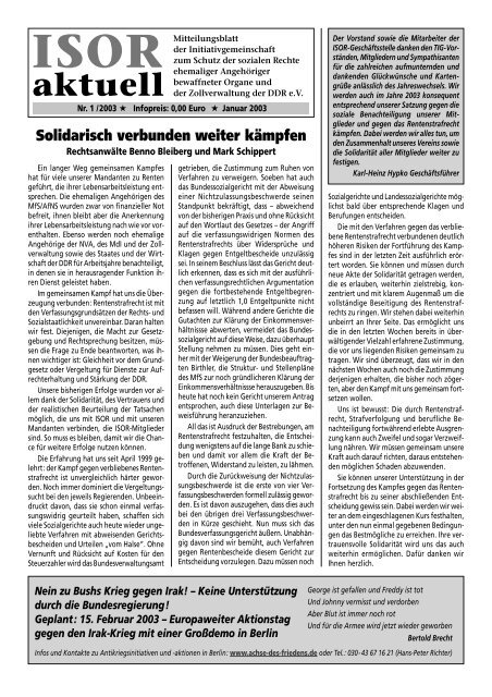 ISOR aktuell Ausgabe 01 / 2003