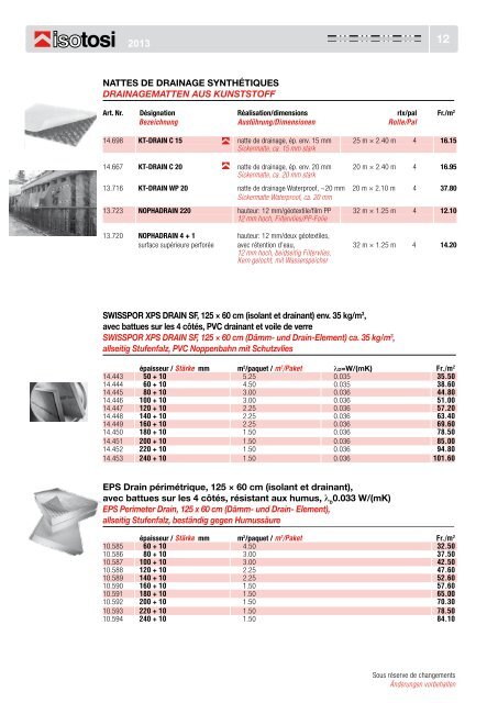 Prix courant Preisliste - Isotosi