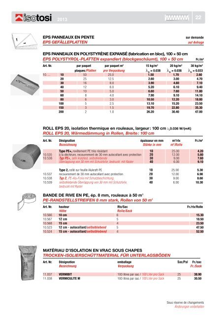 Prix courant Preisliste - Isotosi