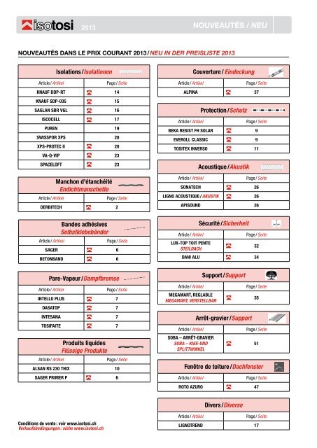 Prix courant Preisliste - Isotosi