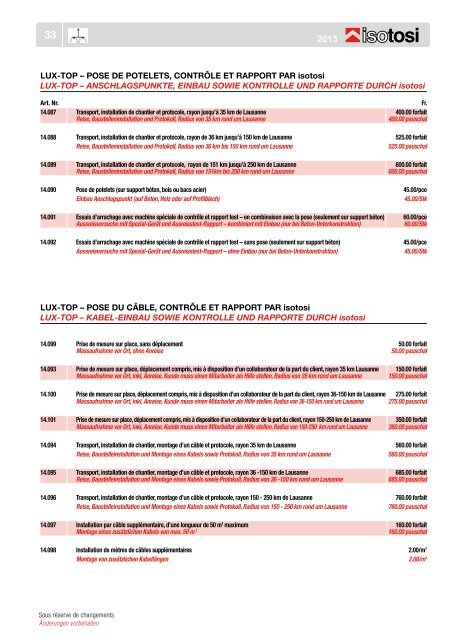 Prix courant Preisliste - Isotosi