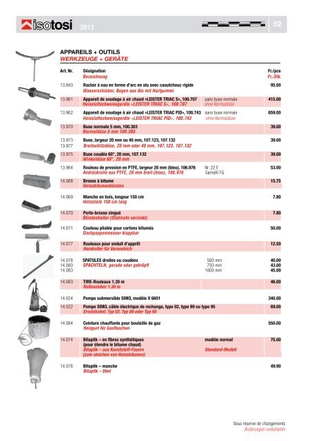 Prix courant Preisliste - Isotosi