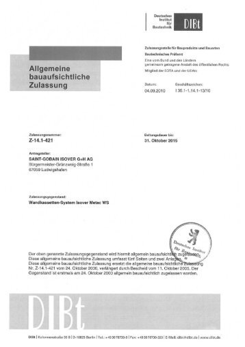 Zulassung Metac WS Wandkassetten-System - Isover