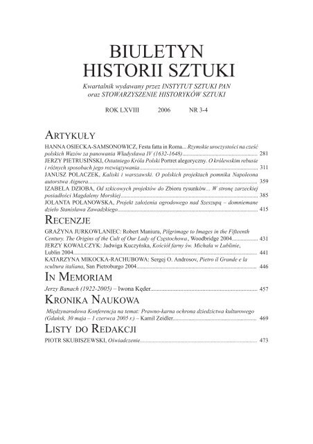 BIULETYN HISTORII SZTUKI - Instytut Sztuki Polskiej PAN