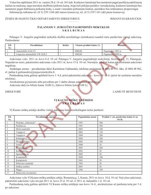 SKELBIMAI APIE VIEÅ UOSIUS AUKCIONUS - isPARDUODA.LT