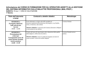 Articolazione del CORSO DI FORMAZIONE PER GLI ... - Ispesl