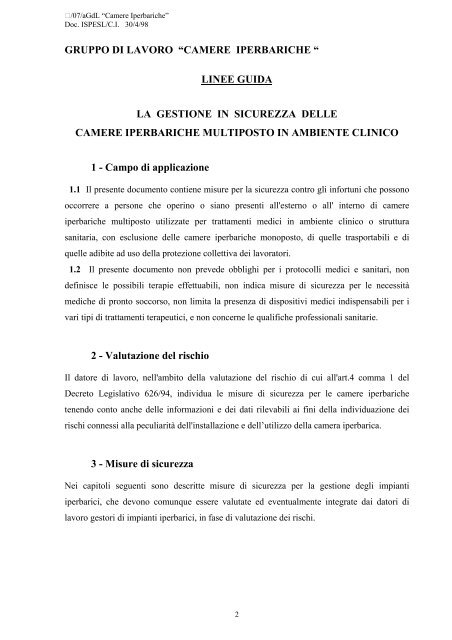 linee guida la gestione in sicurezza delle camere ... - Ispesl