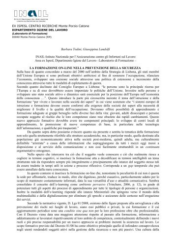 La Formazione on-line nella prevenzione della sicurezza - Ispesl