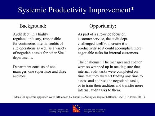 Systematic Productivity Improvement - International Society for ...