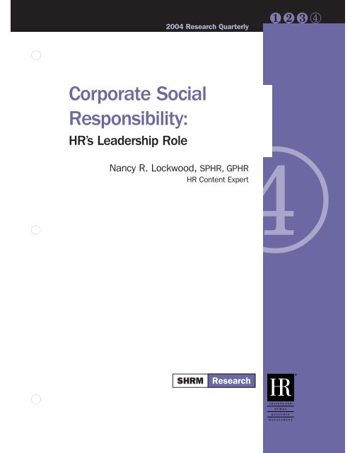 Corporate Social Responsibility: HR's Leadership Role