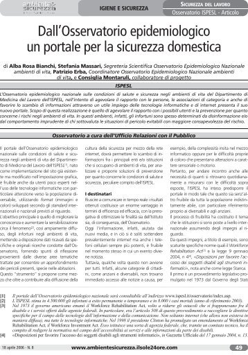 Dall'Osservatorio epidemiologico un portale per la sicurezza ... - Ispesl