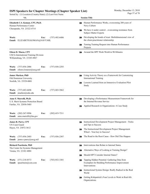 Chapter Speaker List - International Society for Performance ...