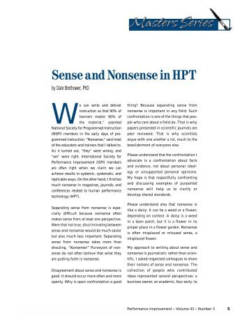 Sense and Nonsense in HPT - International Society for Performance ...