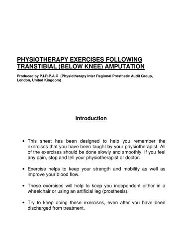 PIRPAG Exercises Post Transtibial Amputation - Ispo.org.uk