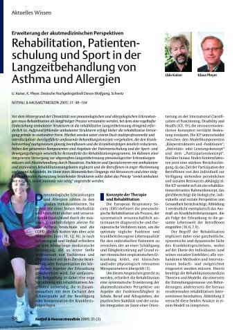 Rehabilitation, Patientenschulung und Sport in der ...