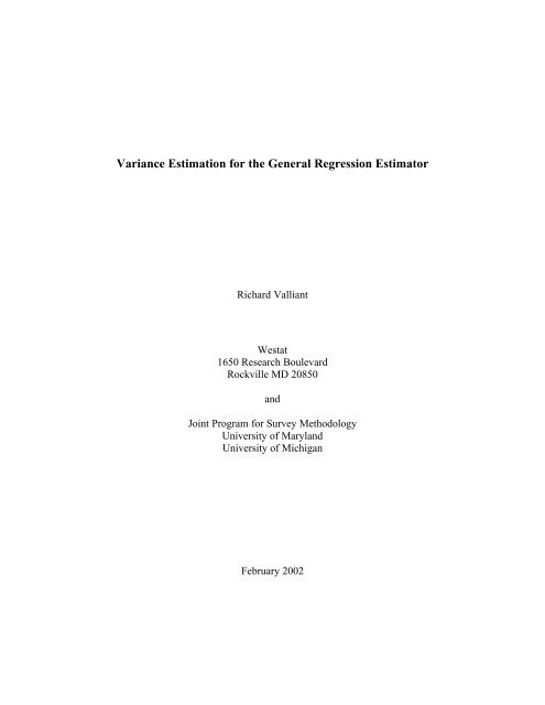Variance Estimation for the General Regression Estimator
