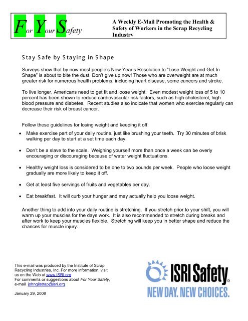 For Your Safety - ISRI Safety