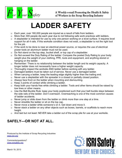 LADDER SAFETY - ISRI Safety