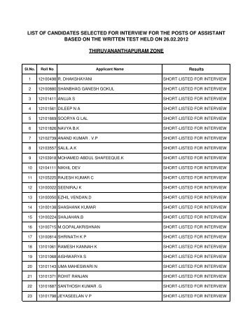 list of candidates selected for interview for the - ISRO