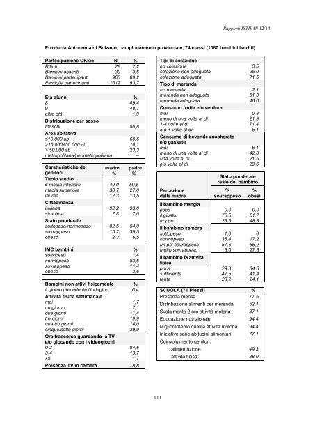 Sistema di sorveglianza OKkio alla SALUTE: risultati 2010 - Istituto ...