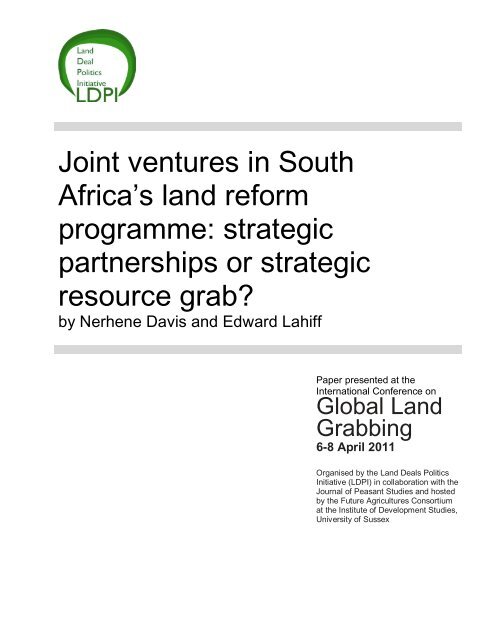 Joint ventures in South Africa's land reform programme ... - ISS