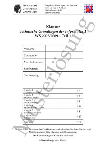 Klausur Technische Grundlagen der Informatik 1 WS 2008/2009 ...