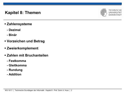 Technische Grundlagen der Informatik â Kapitel 8