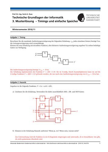 Technische Grundlagen der Informatik 3. MusterlÃ¶sung â Timings ...