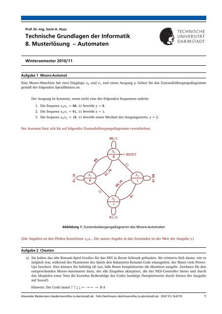 Technische Grundlagen der Informatik 8. MusterlÃ¶sung â Automaten