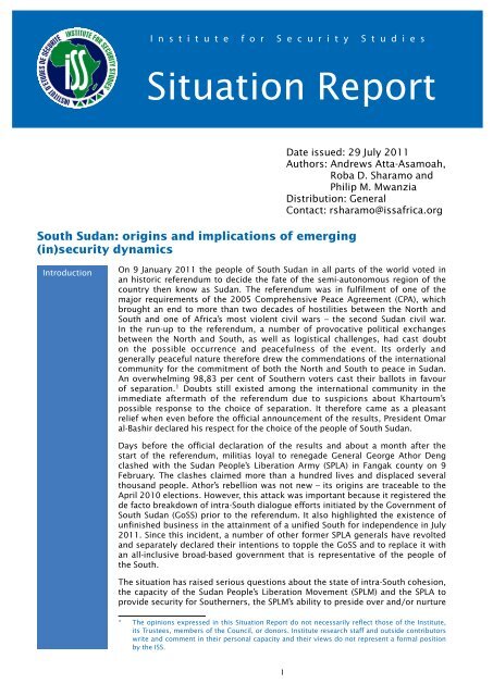South Sudan Origins And Implications Of Emerging Institute For