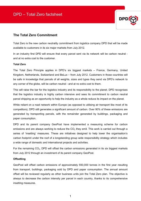 DPD – Total Zero factsheet