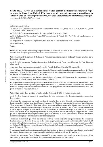 ArrÃªtÃ© du Gouvernement wallon du 03 mai 2007