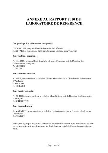 Annexes au rapport d'activitÃ©s 2010