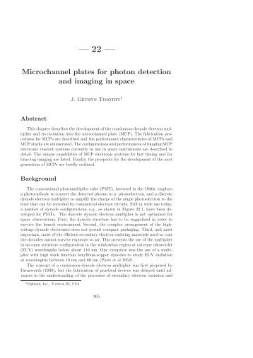 Microchannel plates for photon detection and imaging in space - ISSI