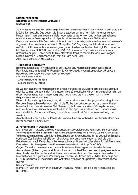 Erfahrungsbericht Erasmus Wintersemester 2010 2011 Montpellier
