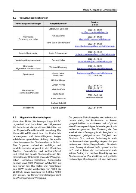 Dozenten, Ansprechpartner, Einrichtungen und Austauschprogramme