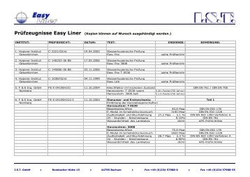 Prüfzeugnisse Easy Liner (Kopien können auf Wunsch ... - Ist-web.com