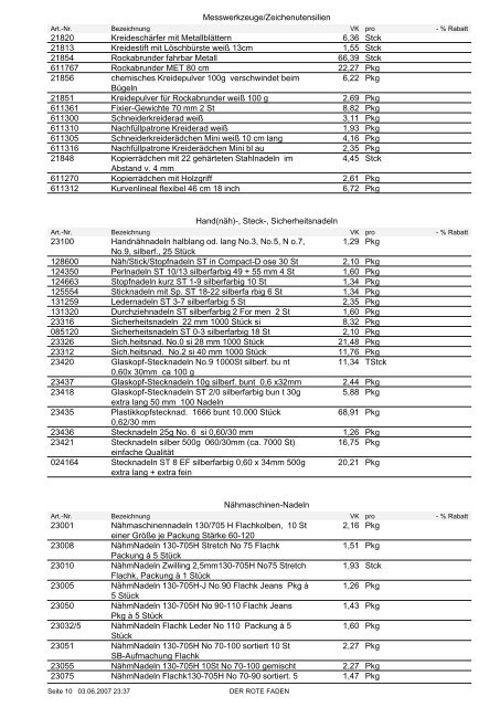 Artikelpreisliste Nr. 1 in â¬. Alle Preise zzgl. ges ... - Der rote Faden